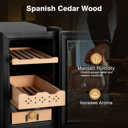 10.24 In. 25L Single Zone Electric Humidor, 170-Counts Cigar Humidor Cabinet, Beverage and Wine Cooler in Black