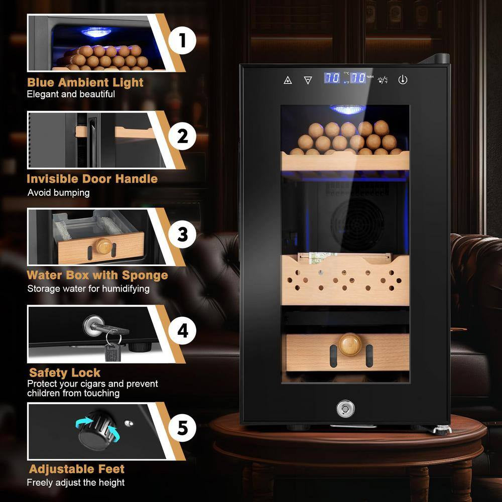 10.24 In. 25L Single Zone Electric Humidor, 170-Counts Cigar Humidor Cabinet, Beverage and Wine Cooler in Black