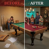 Arlington 8 Ft. Pool Table with Drop Pockets, Cue Sticks and Ball Set — Before & After