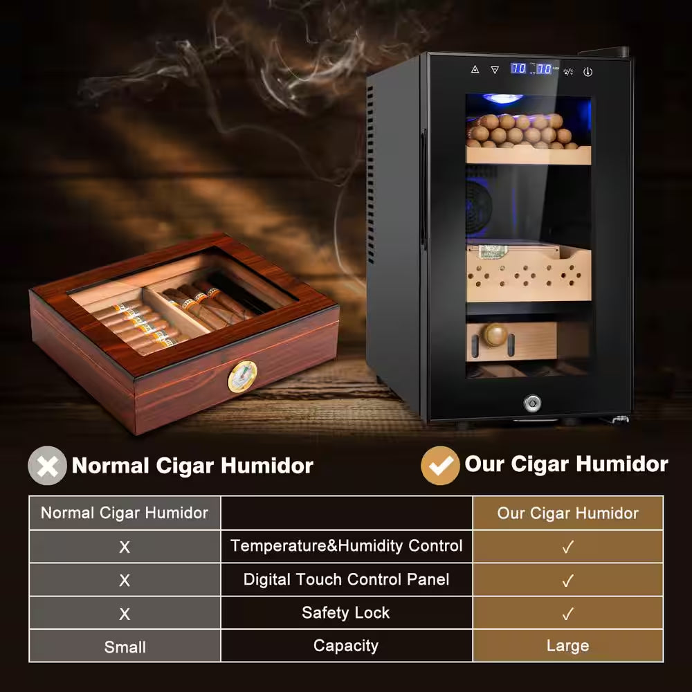 10.24 In. 25L Single Zone Electric Humidor, 170-Counts Cigar Humidor Cabinet, Beverage and Wine Cooler in Black