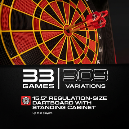 Cricket Pro 650 Standing Electronic Dartboard with 24 Games, 132 Variations, and 6 Soft-Tip Darts Included, Brown,E650Fs-Bk3